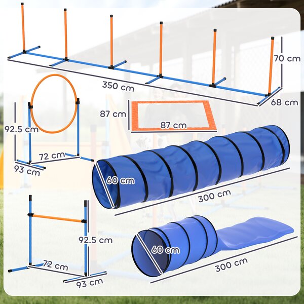 PawHut Agility Set per cani 11 pezzi Attrezzatura Agility per cani con 2 tunnel Altezza regolabile Cerchio da salto & Ostacoli Pali slalom | Aosom Italy