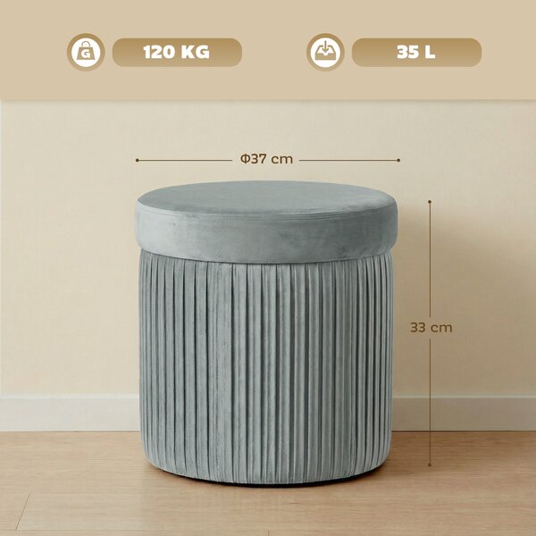 HOMCOM Pouf Contenitore Panca Contenitore Pieghevole 35 L 38x38x38 cm Rivestimento in Velluto Baule di Stoccaggio Grigio Scuro | Aosom Italy