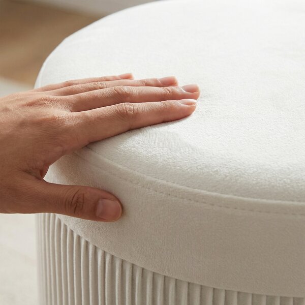 HOMCOM Pouf Contenitore Panca Contenitore Pieghevole 35 L 38x38x38 cm Rivestito in Velluto Baule Contenitore Rotondo Crema | Aosom Italy