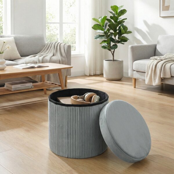 HOMCOM Pouf Contenitore Panca Contenitore Pieghevole 35 L 38x38x38 cm Rivestimento in Velluto Baule di Stoccaggio Grigio Scuro | Aosom Italy