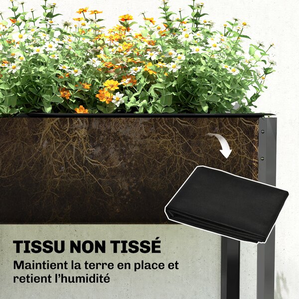 Outsunny Orto Rialzato in Metallo, Fioriera Rialzata 241L con Traverse Rinforzate e Tessuto Non Tessuto, Grigio Scuro | Aosom Italy