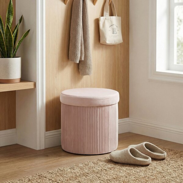 HOMCOM Pouf Contenitore Panca Contenitore Pieghevole 35 L 38x38x38 cm Rivestito in Velluto Baule di Stoccaggio Rotondo Rosa | Aosom Italy
