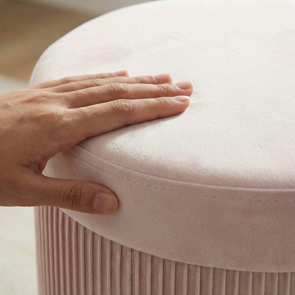 HOMCOM Pouf Contenitore Panca Contenitore Pieghevole 35 L 38x38x38 cm Rivestito in Velluto Baule di Stoccaggio Rotondo Rosa | Aosom Italy