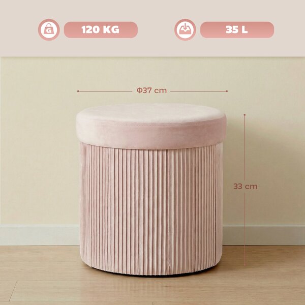 HOMCOM Pouf Contenitore Panca Contenitore Pieghevole 35 L 38x38x38 cm Rivestito in Velluto Baule di Stoccaggio Rotondo Rosa | Aosom Italy