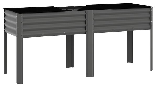 Outsunny Orto Rialzato in Metallo, Fioriera Rialzata 241L con Traverse Rinforzate e Tessuto Non Tessuto, Grigio Scuro | Aosom Italy