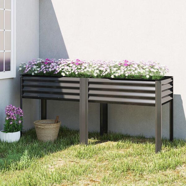 Outsunny Orto Rialzato in Metallo, Fioriera Rialzata 241L con Traverse Rinforzate e Tessuto Non Tessuto, Grigio Scuro | Aosom Italy