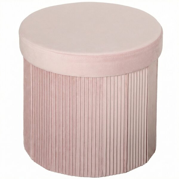 HOMCOM Pouf Contenitore Panca Contenitore Pieghevole 35 L 38x38x38 cm Rivestito in Velluto Baule di Stoccaggio Rotondo Rosa | Aosom Italy