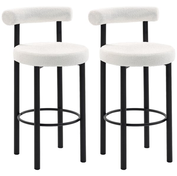HOMCOM Set di 2 sgabelli da bar, sedie da bar in tessuto bouclé con schienale curvo, poggiapiedi, 50x52,5x98cm, crema | Aosom Italy