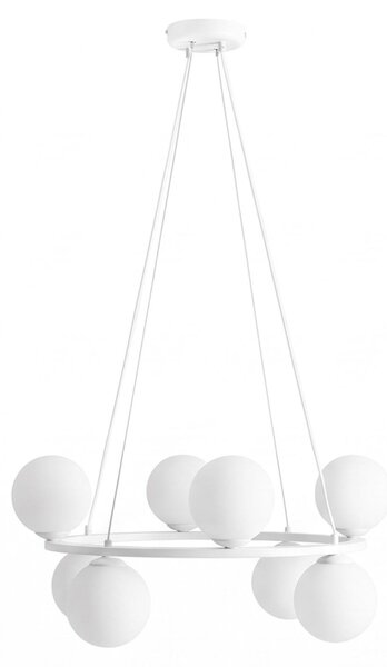 Luce a sospensione Metallo Vetro E14 L: 68 cm H: max. 110 cm Bianco Paralume sferico rotondo Luce a sospensione moderna