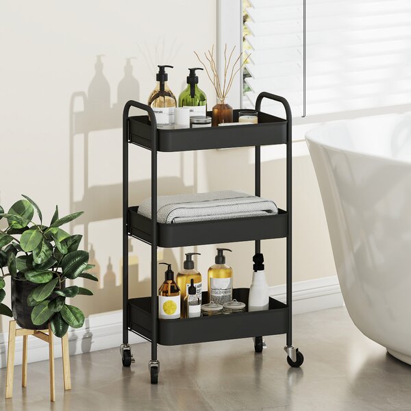 HOMCOM Carrello multifunzione, carrello su ruote, carrello cucina, 3 ripiani, 4 ruote, 45 cm x 30,6 cm x 79 cm, nero | Aosom Italy