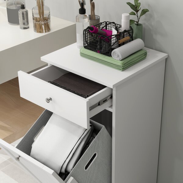 HOMCOM Armadio da Bagno con Cesto Porta Biancheria Ribaltabile Mobile per Biancheria con Borsa in Tessuto Pieghevole e Cassetto Bianco 40x38x90 cm | Aosom Italy