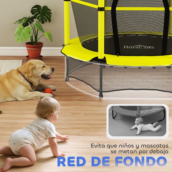 HOMCOM Trampolino per Bambini Ø140 cm per Bambini 3-10 Anni con Rete di Sicurezza Carico 50 kg per Interni Esterni Giallo | Aosom Italy