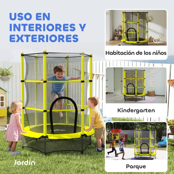 HOMCOM Trampolino per Bambini Ø140 cm per Bambini 3-10 Anni con Rete di Sicurezza Carico 50 kg per Interni Esterni Giallo | Aosom Italy