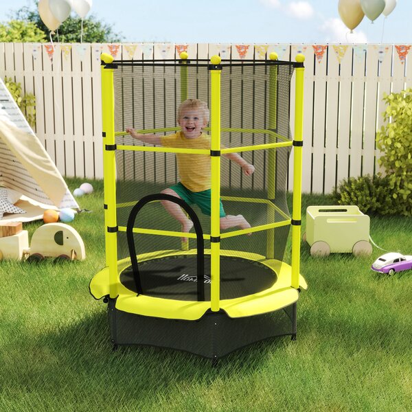 HOMCOM Trampolino per Bambini Ø140 cm per Bambini 3-10 Anni con Rete di Sicurezza Carico 50 kg per Interni Esterni Giallo | Aosom Italy