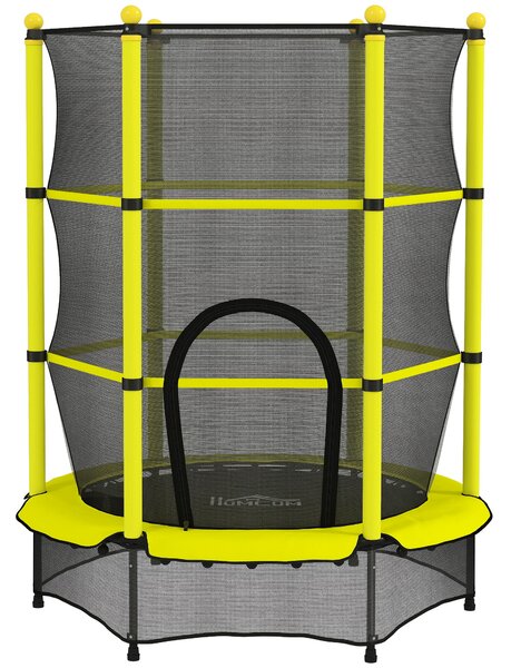 HOMCOM Trampolino per Bambini Ø140 cm per Bambini 3-10 Anni con Rete di Sicurezza Carico 50 kg per Interni Esterni Giallo | Aosom Italy