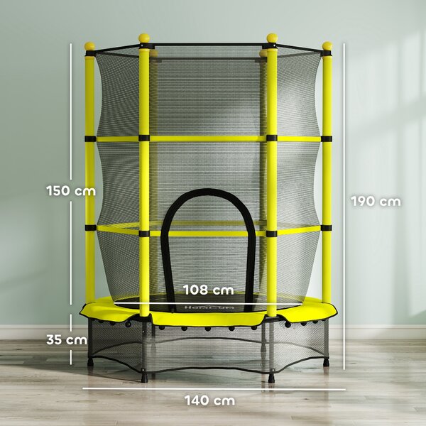 HOMCOM Trampolino per Bambini Ø140 cm per Bambini 3-10 Anni con Rete di Sicurezza Carico 50 kg per Interni Esterni Giallo | Aosom Italy