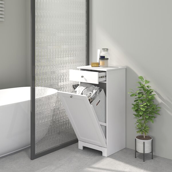 HOMCOM Armadio da Bagno con Cesto Porta Biancheria Ribaltabile Mobile per Biancheria con Borsa in Tessuto Pieghevole e Cassetto Bianco 40x38x90 cm | Aosom Italy