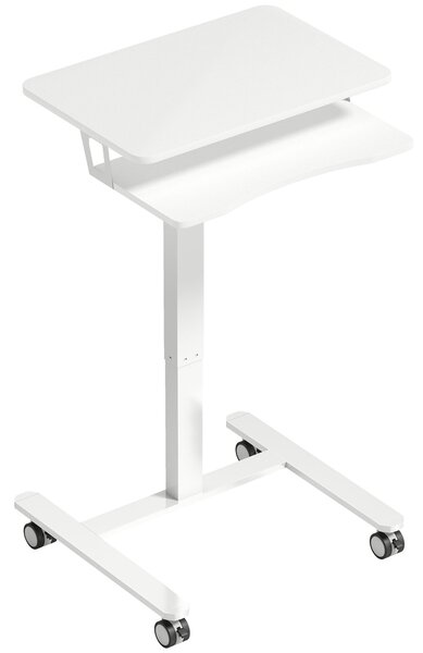 HOMCOM Scrivania Sit-Stand Regolabile in Altezza, Scrivania Mobile con Ripiano per Tastiera, Ruote e Telaio in Acciaio, Bianco | Aosom Italy