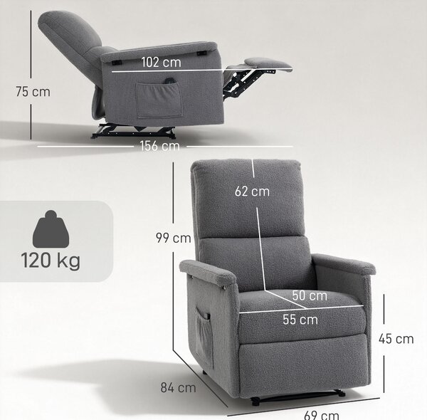 HOMCOM Poltrona massaggiante reclinabile, poltrona relax, schienale regolabile, ampia seduta, poggiapiedi, 69x84x99cm, grigio | Aosom Italy