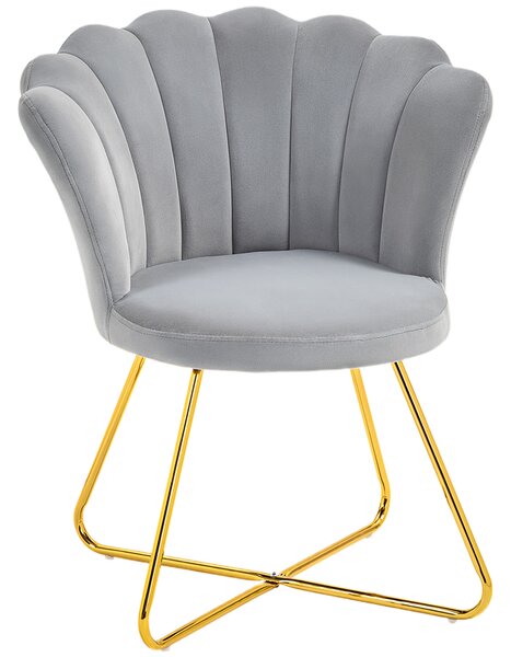 HOMCOM Poltrona a conchiglia sedia da trucco poltrona in velluto poltrona da salotto con piedi in acciaio 69 x 64 x 80 cm grigio | Aosom Italy