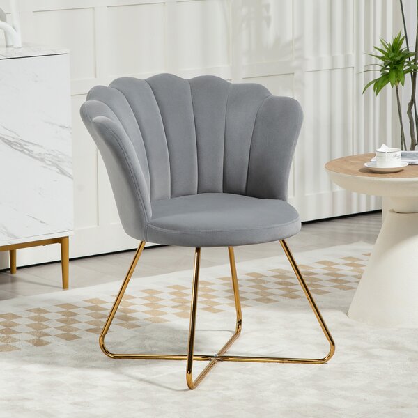 HOMCOM Poltrona a conchiglia sedia da trucco poltrona in velluto poltrona da salotto con piedi in acciaio 69 x 64 x 80 cm grigio | Aosom Italy