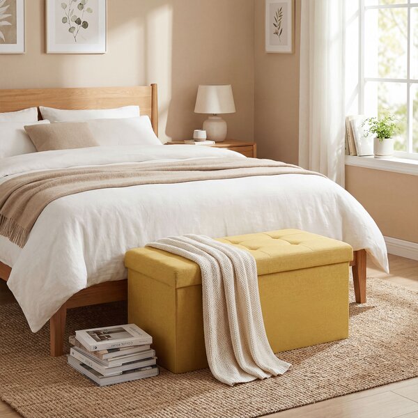 HOMCOM Pouf Contenitore, Panca Contenitore Pieghevole 84 L 76x38x38 cm Rivestimento in Lino Sintetico Giallo | Aosom Italy