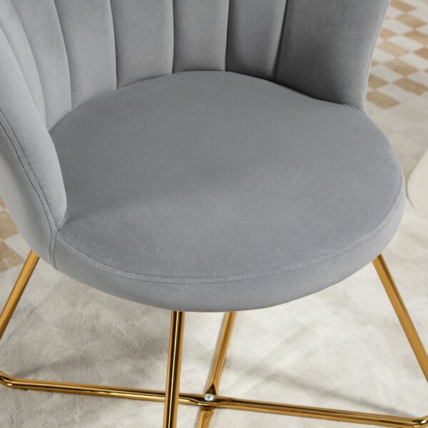 HOMCOM Poltrona a conchiglia sedia da trucco poltrona in velluto poltrona da salotto con piedi in acciaio 69 x 64 x 80 cm grigio | Aosom Italy