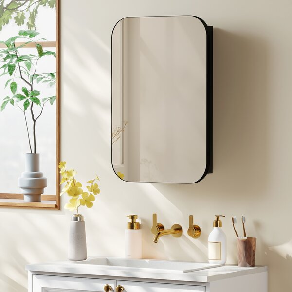 HOMCOM Armadio a specchio per bagno, Mobile bagno con specchio, Pensile con ripiano regolabile, 40 x 10 x 60 cm, Nero | Aosom Italy