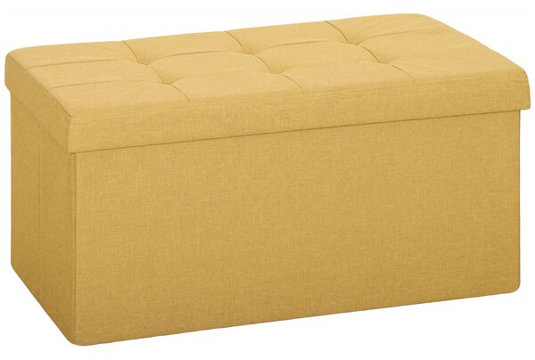 HOMCOM Pouf Contenitore, Panca Contenitore Pieghevole 84 L 76x38x38 cm Rivestimento in Lino Sintetico Giallo | Aosom Italy