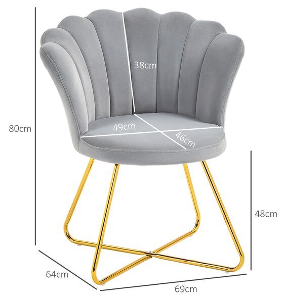 HOMCOM Poltrona a conchiglia sedia da trucco poltrona in velluto poltrona da salotto con piedi in acciaio 69 x 64 x 80 cm grigio | Aosom Italy