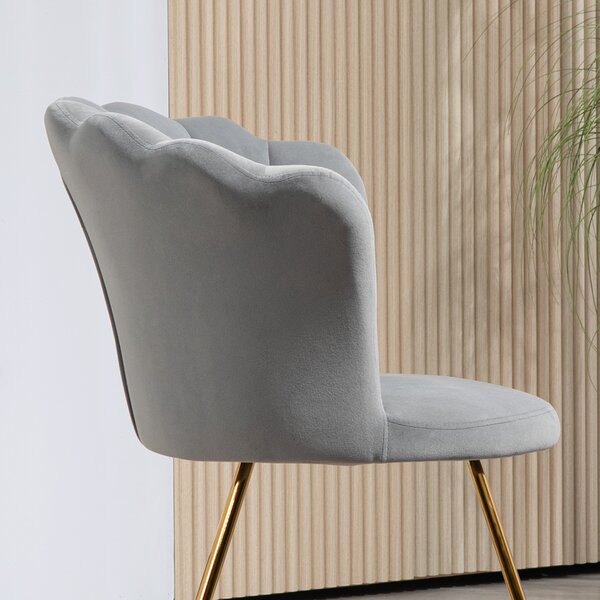 HOMCOM Poltrona a conchiglia sedia da trucco poltrona in velluto poltrona da salotto con piedi in acciaio 69 x 64 x 80 cm grigio | Aosom Italy