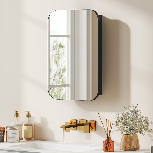 HOMCOM Armadio a specchio per bagno, Mobile bagno con specchio, Pensile con ripiano regolabile, 40 x 10 x 60 cm, Nero | Aosom Italy