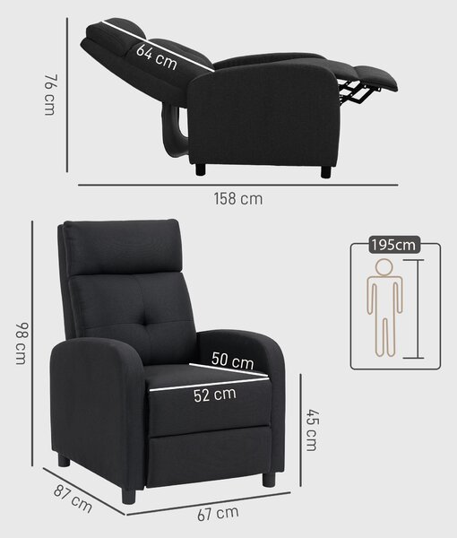 HOMCOM Poltrona relax reclinabile, poggiapiedi estraibile, sistema a molle insacchettate, fino a 150 kg, Nero | Aosom Italy