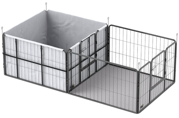 PawHut Box maternità per cuccioli, recinto per cuccioli con 7 pannelli, 2 sezioni, tappetino lavabile, 203x102x60cm Nero | Aosom Italy