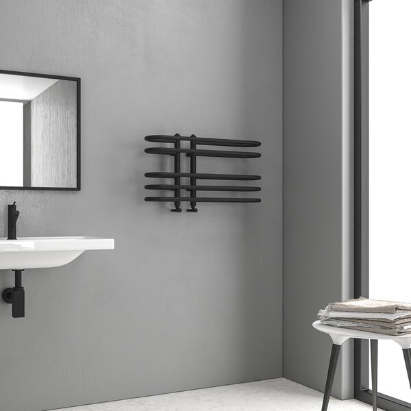 Kamalu scalda salviette termoarredo 700x400mm finitira nera opaca | kam-379n
