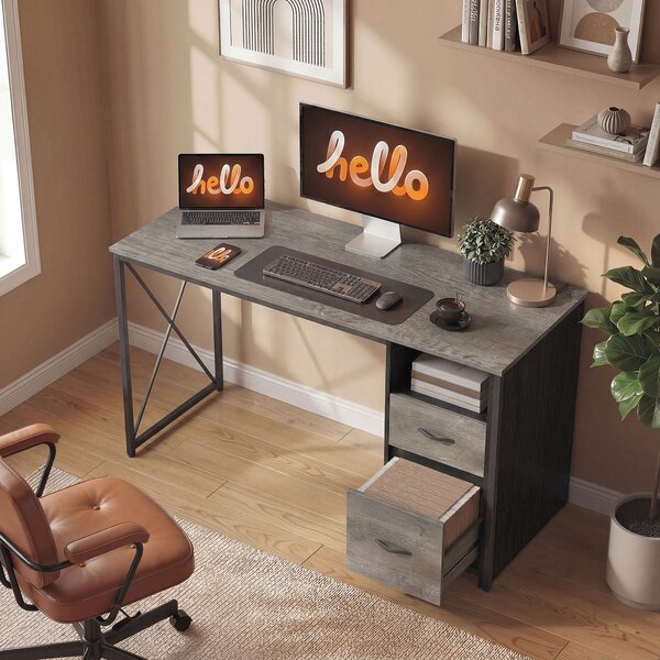 HOMCOM Scrivania per Computer 120x50 cm Scrivania Industriale con Scomparto e 2 Cassetti per Ufficio Grigio Chiaro | Aosom Italy