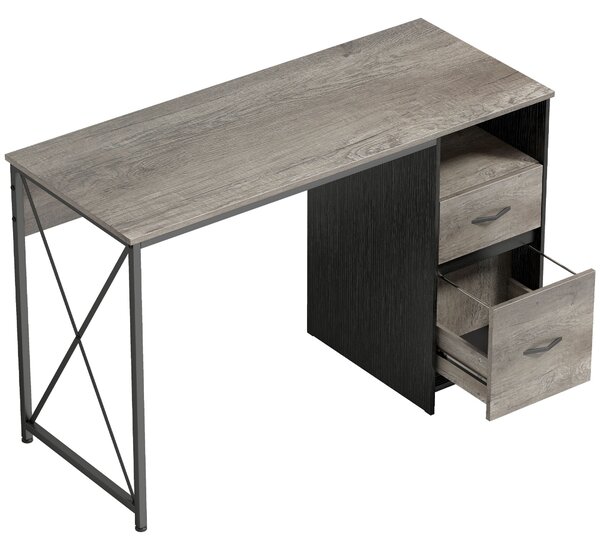 HOMCOM Scrivania per Computer 120x50 cm Scrivania Industriale con Scomparto e 2 Cassetti per Ufficio Grigio Chiaro | Aosom Italy