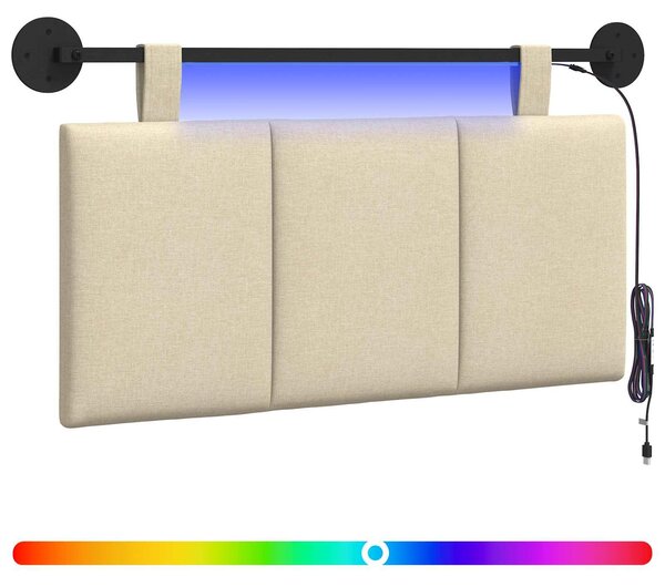 Testiera sospesa Con luce LED Crema Tessuto