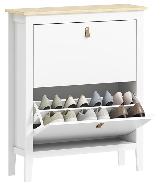 Scarpiera Slim per 14 Paia di Scarpe 80x24x95,5cm 2 Cassetti Bianco