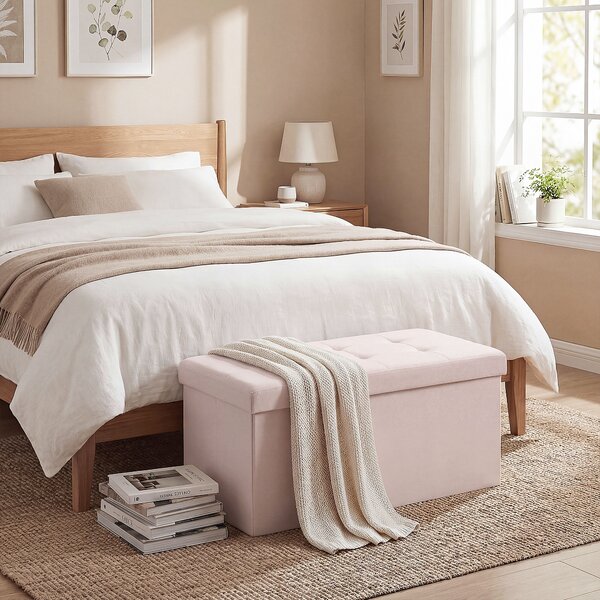 HOMCOM Pouf Contenitore, Panca Contenitore Pieghevole 84 L 76x38x38 cm Rivestita in Lino Sintetico Baule Contenitore Rosa | Aosom Italy