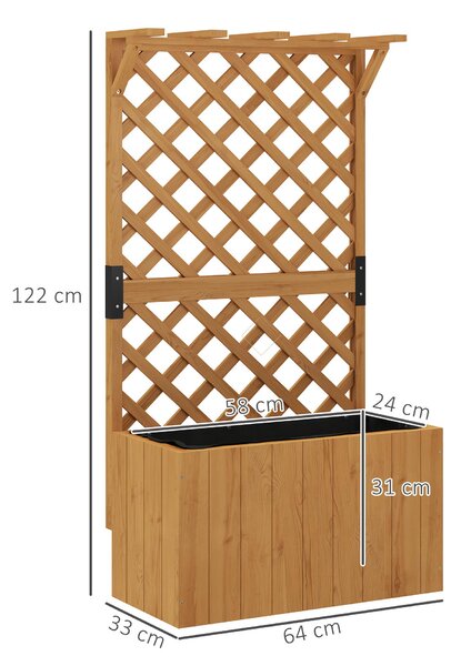 Outsunny Letto per Orto Rialzato con Traliccio per Rampicanti e Pergola Superiore, 64x33x122 cm, Legno
