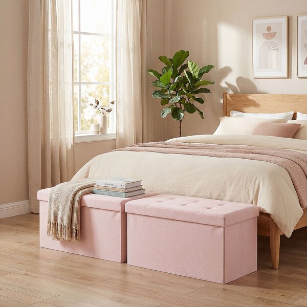 HOMCOM Pouf Contenitore, Panca Contenitore Pieghevole 84 L 76x38x38 cm Rivestita in Lino Sintetico Baule Contenitore Rosa | Aosom Italy