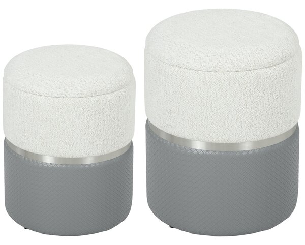 HOMCOM Set di 2 Pouf Contenitore Rivestiti in Ciniglia e PU Seduta Imbottita per Corridoio Camera Grigio e Crema | Aosom Italy