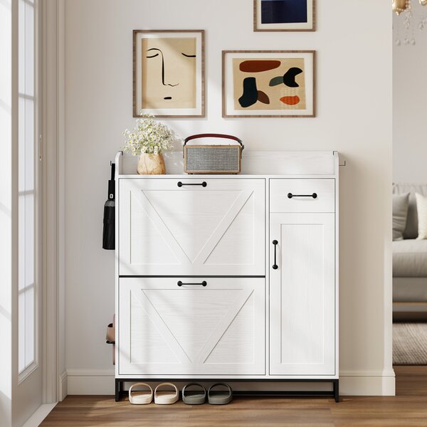 HOMCOM Scarpiera Stretta con 2 Ante Ribaltabili Ripiani Regolabili per 12 Paia per Spazi Ridotti 106,7x26x116cm Bianco | Aosom Italy