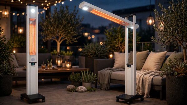 Stufa Elettrica ad infrarossi da Esterno 50x25x200 cm in Fibra di Carbonio con Luce Led Skyline Bianco Latte