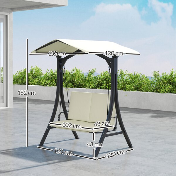 Outsunny Dondolo da Giardino 2 Posti con Tettuccio Regolabile e Cuscini, 150x120x182 cm, Crema
