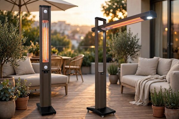 Stufa Elettrica ad infrarossi da Esterno 50x25x200 cm in Fibra di Carbonio con Luce Led Skyline Grigio Tortora