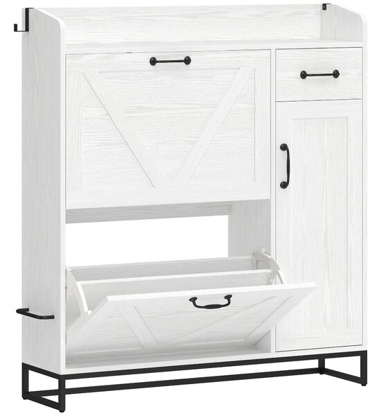 HOMCOM Scarpiera Stretta con 2 Ante Ribaltabili Ripiani Regolabili per 12 Paia per Spazi Ridotti 106,7x26x116cm Bianco | Aosom Italy