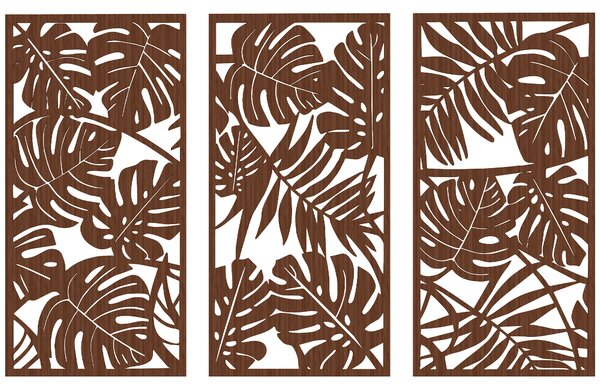 HOMCOM Decorazione da Parete in Legno 3D 3 Pezzi 40x80 cm Decorazioni da Parete con Motivo di Foglie Tropicali Noce | Aosom Italy