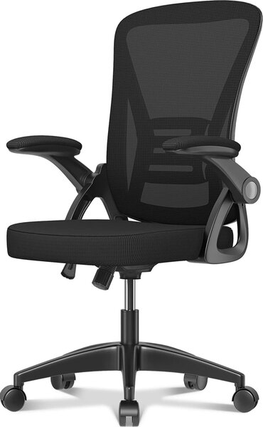 Sedia da ufficio - Seduta ergonomica - Sedia con braccioli ribaltabili a 90° - Supporto lombare - Regolabile in altezza - In ferro